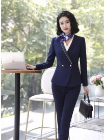 女式短款兩粒扣西裝藏藍色