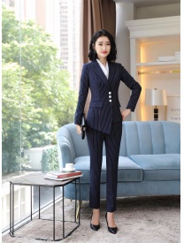 女式三?？蹢l紋西裝藏藍色