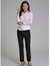 女式長袖襯衣 V領(lǐng)粉色