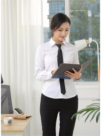 女式長袖襯衣 白色純色